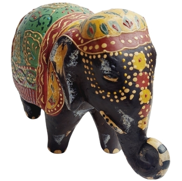 Elephant Resin Statue Exotic Black Multicolor 7" by 10" - Picture 2 of 11